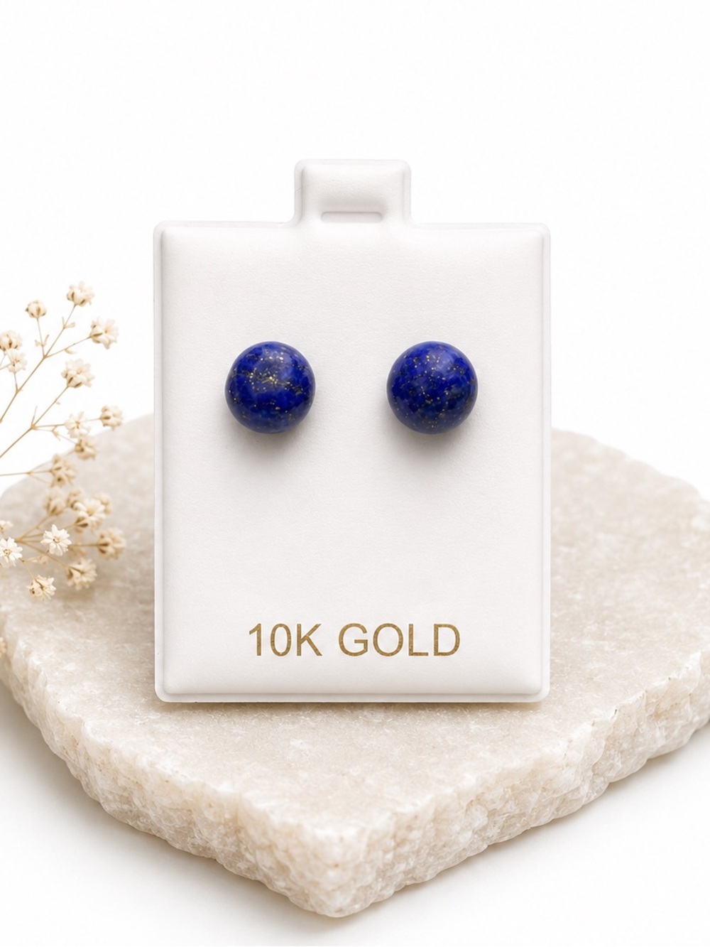 10K Gold Lapis Lazuli Ball Stud Earrings NWT